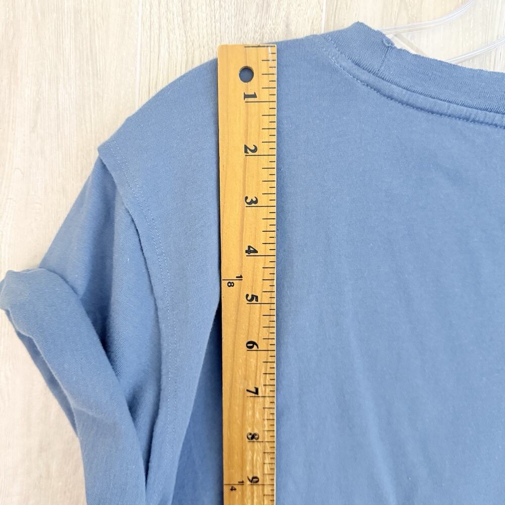 We The Free People Tee Shirt Women XL Blue Cropped Boxy Rolled Sleeve Raw Hem - Picture 7 of 10